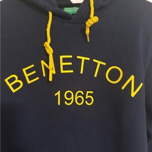 United Colors Of Benetton Navy Hoodie with Yellow Logo